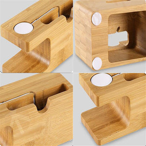 100% Natural Bamboo Charging Dock Station For Mobile Phone and Watch